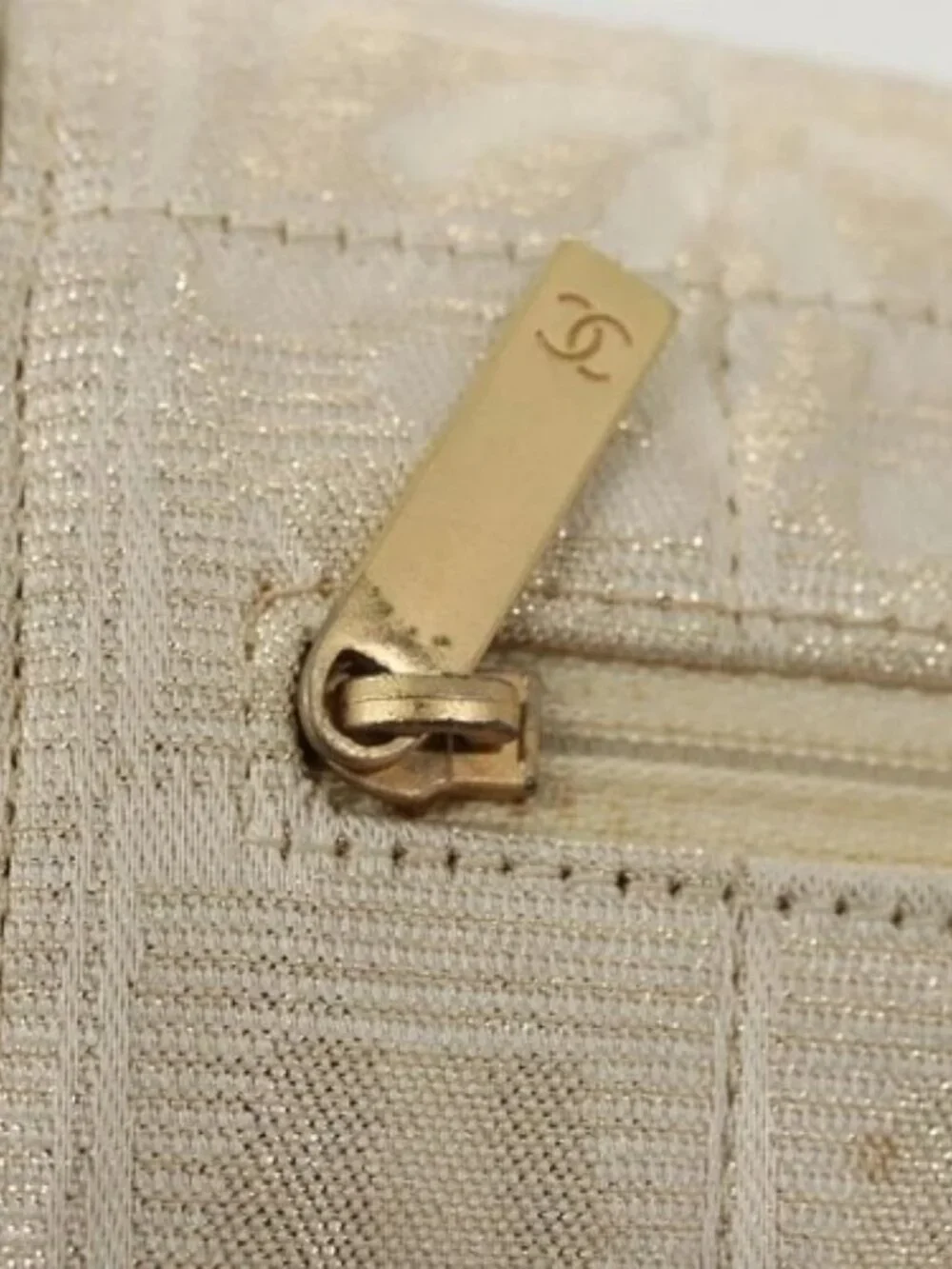 CHANEL New Travel Line Chain Wallet Nylon Gold CC Auth 119624